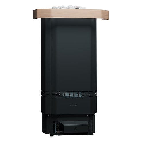Saunum Air Perfect heater with the Air Deflector fitted, front view on white