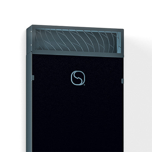 Close-up of the Saunum AirSolo top grille with the Saunum logo