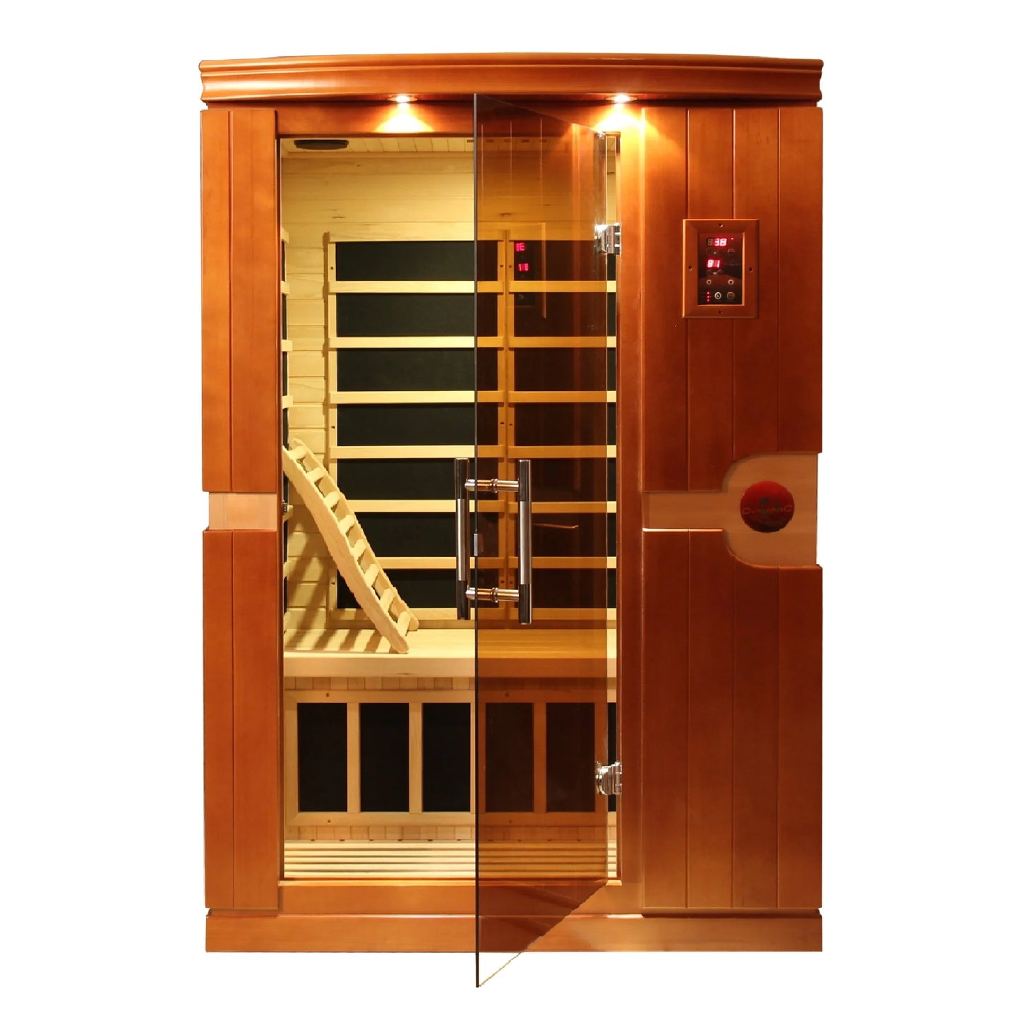 Front view of the Dynamic Venice Elite 2-Person Ultra Low EMF FAR Infrared Sauna (DYN-6210-01 Elite) — infrared sauna