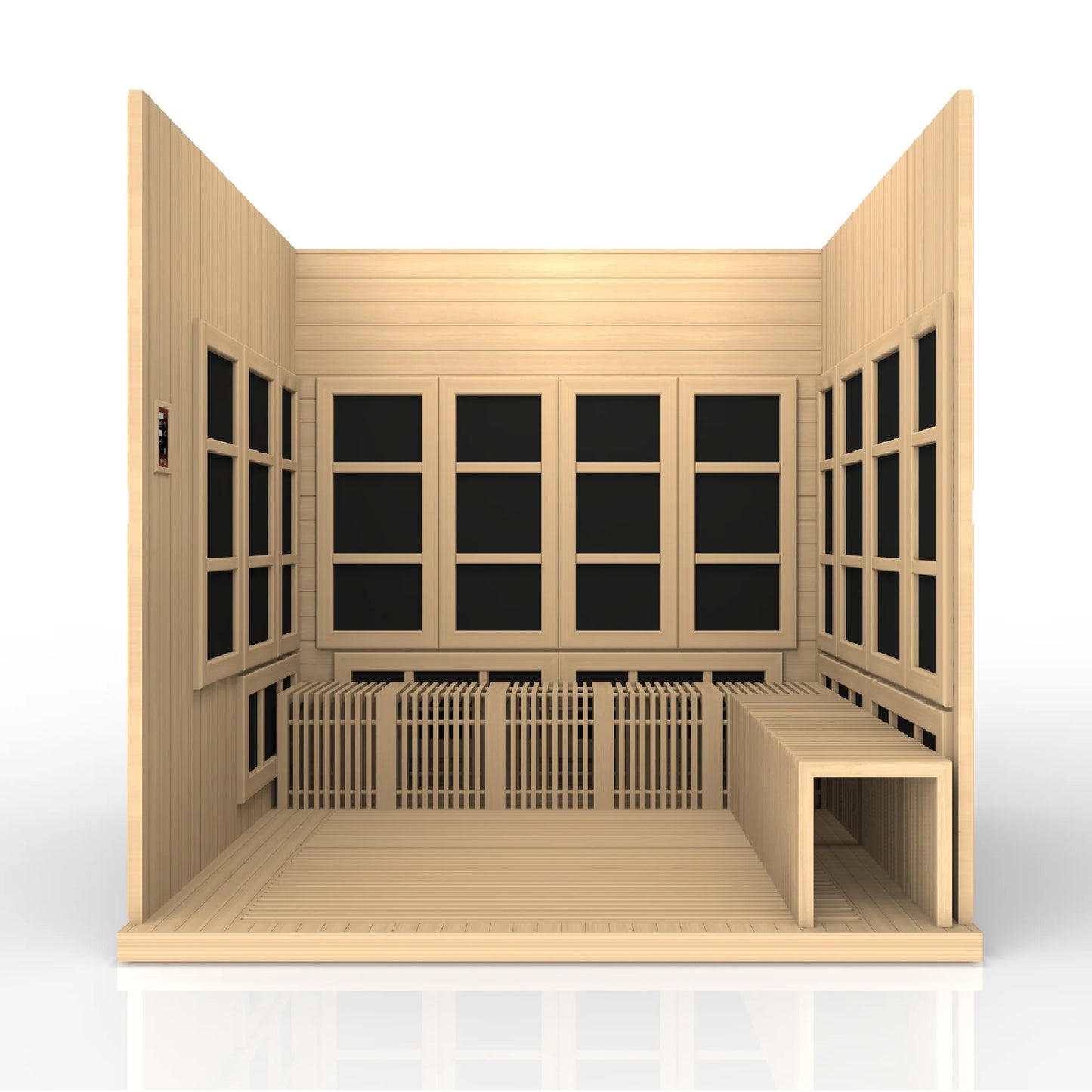 Front view 8 of the Golden Designs Catalonia 8-Person Near Zero EMF FAR Infrared Sauna (GDI-6880-02) – near zero EMF infrared sauna