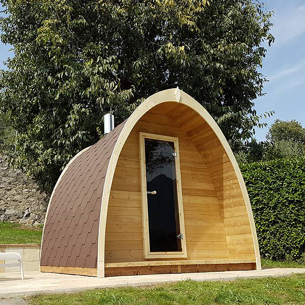SaunaLife G3 Garden Series Outdoor Sauna Kit, Arched Roof, installed view 8