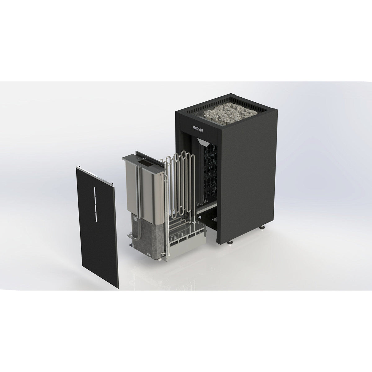 Cutaway view of the Harvia Virta heater showing the elements behind the outer casing