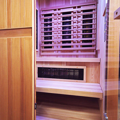 Inside the Finnmark FD-4 Trinity, the Spectrum Plus element and bench lit by chromotherapy