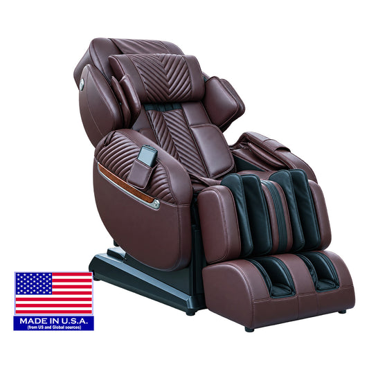 Luraco's studio photo of the i11 in chocolate, three quarter view, the same chair body as the Special Edition, with Luraco's US flag badge