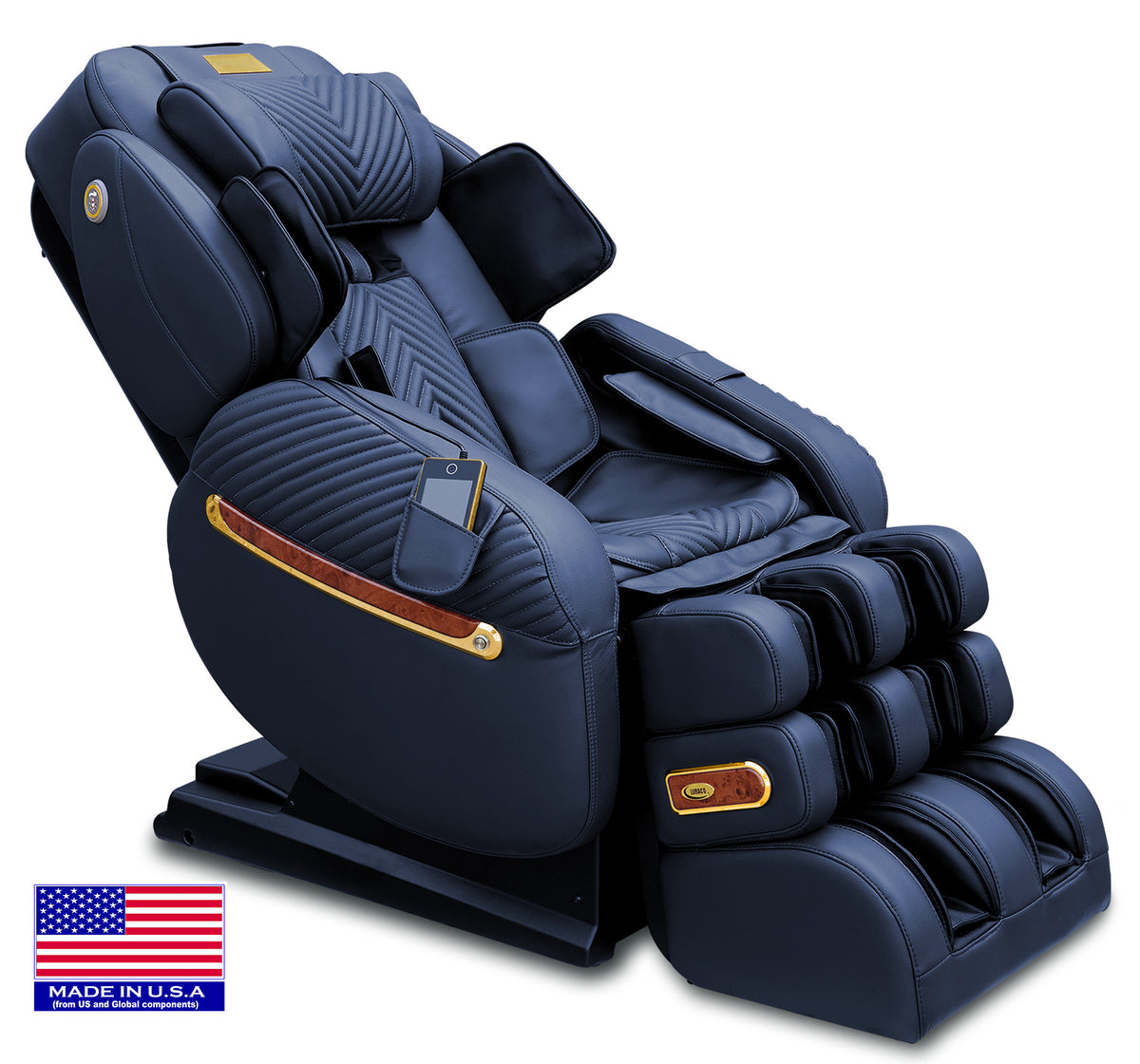 Luraco i9 Max Plus Royal Edition massage chair in black with 18K gold plated trims