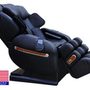 Luraco i9 Max Plus Special Edition massage chair in black, reclined three quarter view