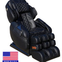 Luraco Model 3 Hybrid SL massage chair in black, three quarter view, with the Made in USA from US and global components badge