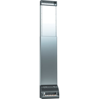 Saunum AirSolo Wall sauna climate unit, brushed stainless body, full height front view on white