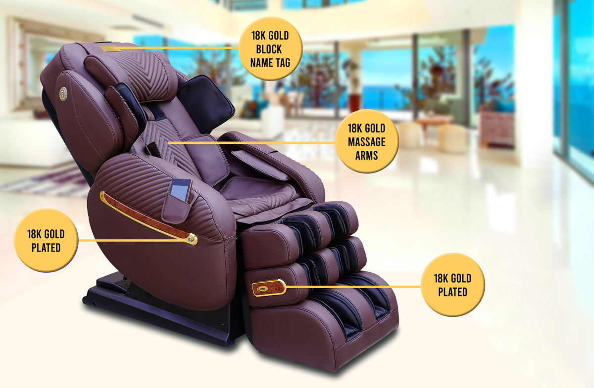 Luraco i9 Max Plus Royal Edition with callouts for the gold name plate, gold plated robot arms and trims