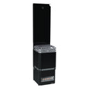 Saunum Air L 13 sauna heater with the closed black steel stone basket, full height three quarter view on white