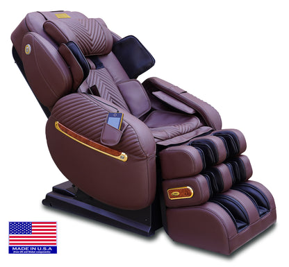 Luraco i9 Max Plus Royal Edition massage chair in chocolate with 18K gold plated trims