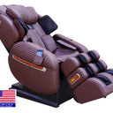Luraco i9 Max Plus Special Edition massage chair in chocolate, reclined three quarter view