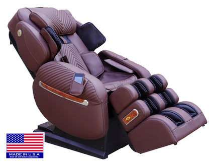 Luraco i9 Max Plus Special Edition massage chair in chocolate, reclined three quarter view