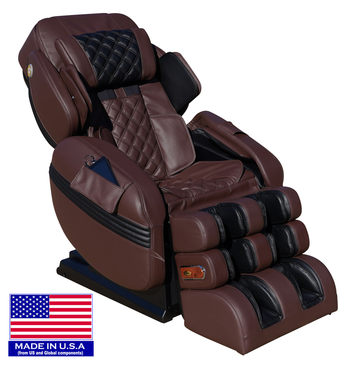 Luraco Model 3 Hybrid SL massage chair in chocolate, three quarter view