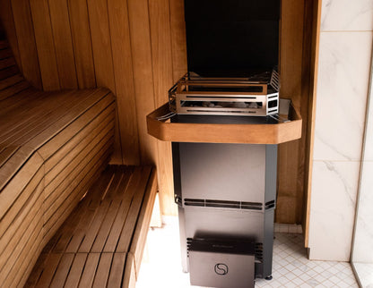 Saunum Air L Safety Rail on a Saunum Air L heater, seen from the sauna bench