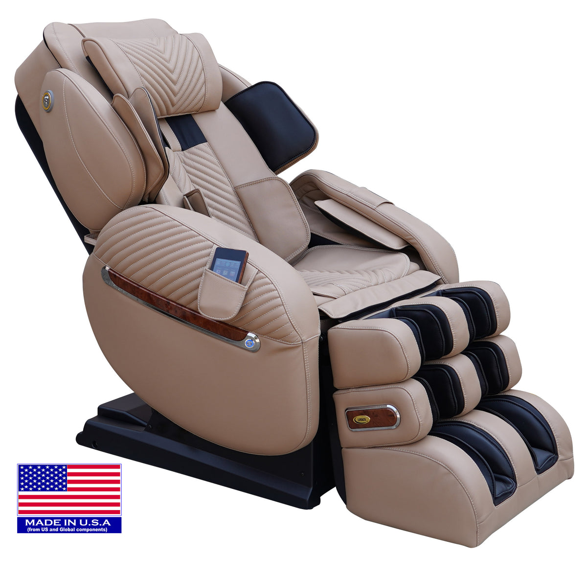 Luraco i9 Max Plus massage chair in cream, three quarter view