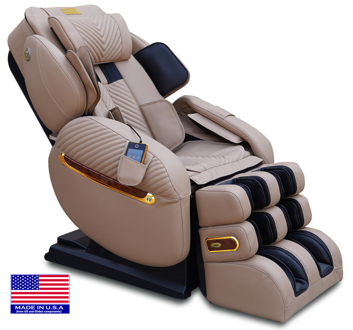 Luraco i9 Max Plus Royal Edition massage chair in cream with 18K gold plated trims