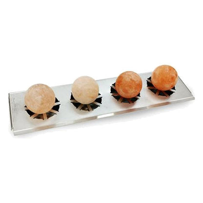 Saunum Himalayan salt spheres in a Saunum salt tray on white