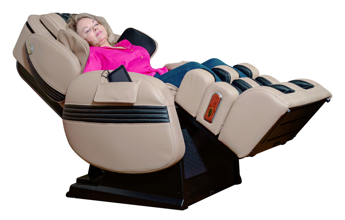 Luraco Model 3 Hybrid SL in cream fully reclined in zero gravity