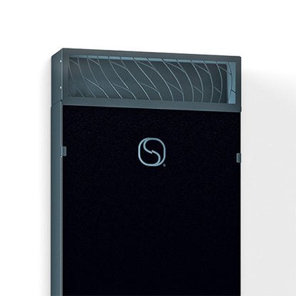 Close-up of the Saunum AirSolo top grille with the Saunum logo