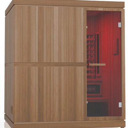 Finnmark FD-5 Trinity XL sauna with the Spectrum LED ceiling lights set to red