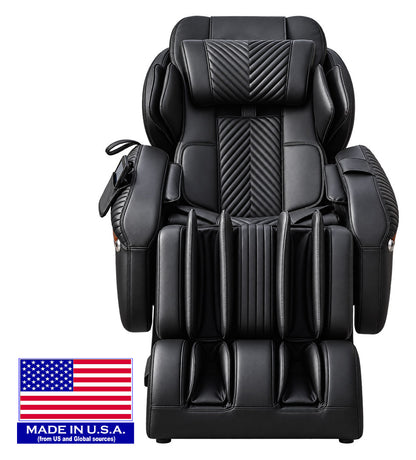 Luraco i11 in black seen from the front, showing the chevron quilted backrest and calf section