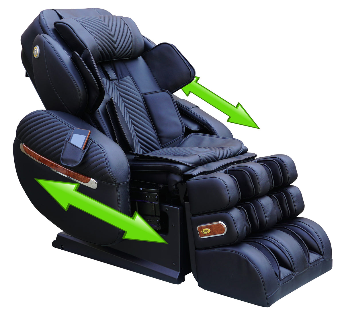 Luraco i9 Max Plus Billionaire Edition with arrows showing the powered armrests sliding for easier entry
