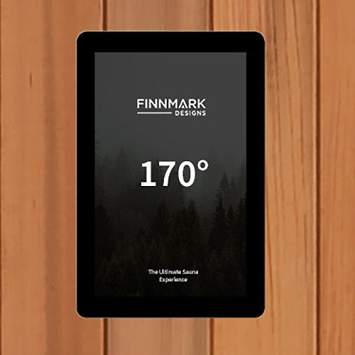 Finnmark Controller 2.0 LCD touchscreen inside the FD-1 infrared sauna reading 170 degrees