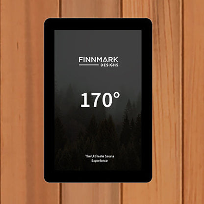 Finnmark Controller 2.0 LCD touchscreen inside the FD-1 infrared sauna reading 170 degrees