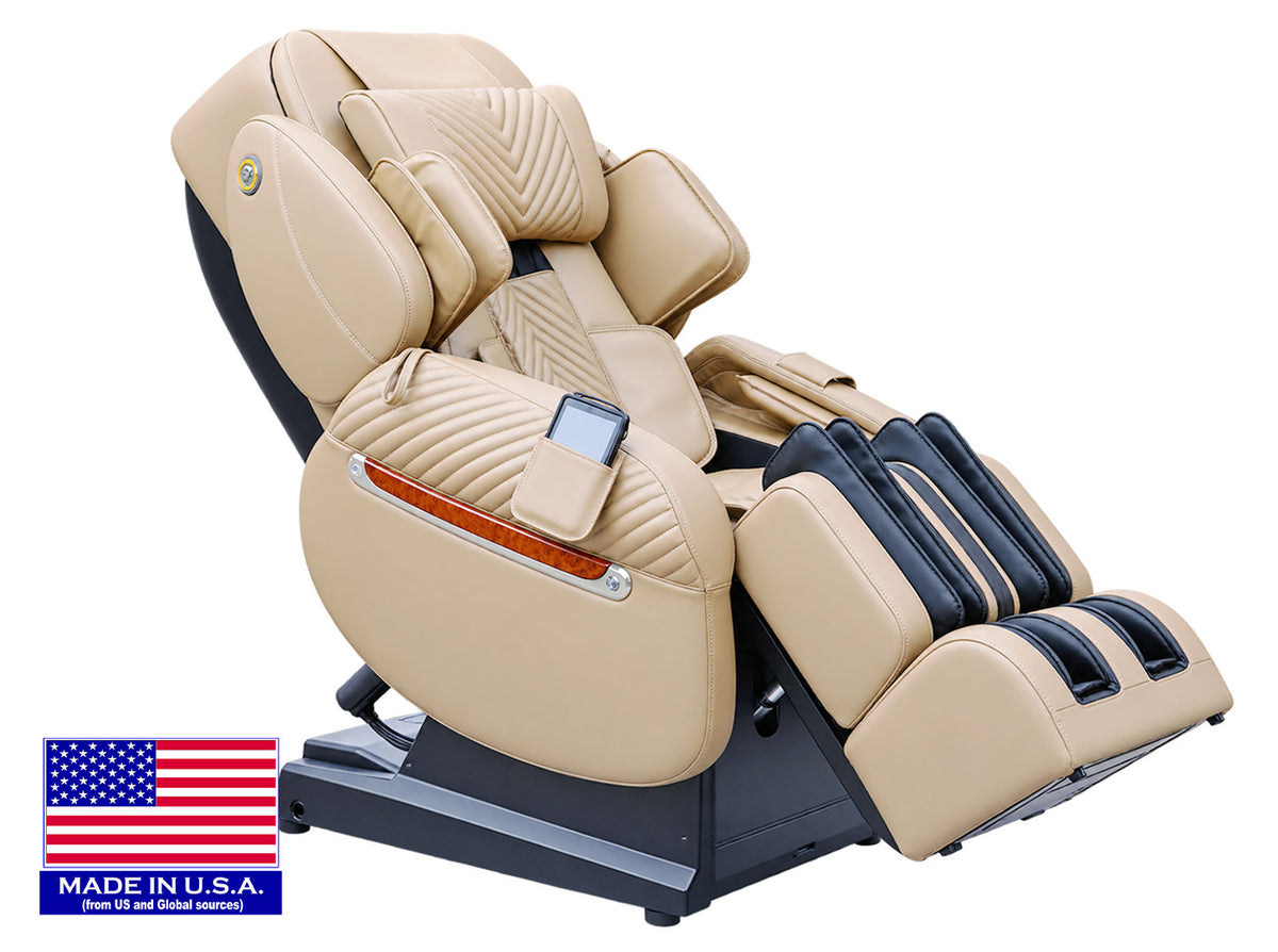 Luraco's studio photo of the i11 in cream, reclined, the same chair body as the Billionaire Edition