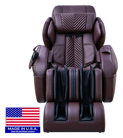 Luraco's studio photo of the i11 in chocolate from the front, showing the chevron quilted backrest and calf section