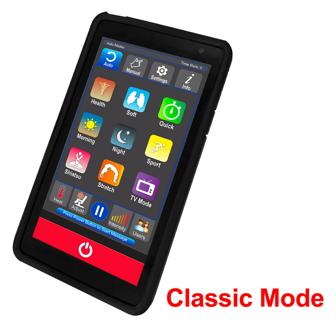 Luraco i11 touchscreen remote showing the Classic view program menu
