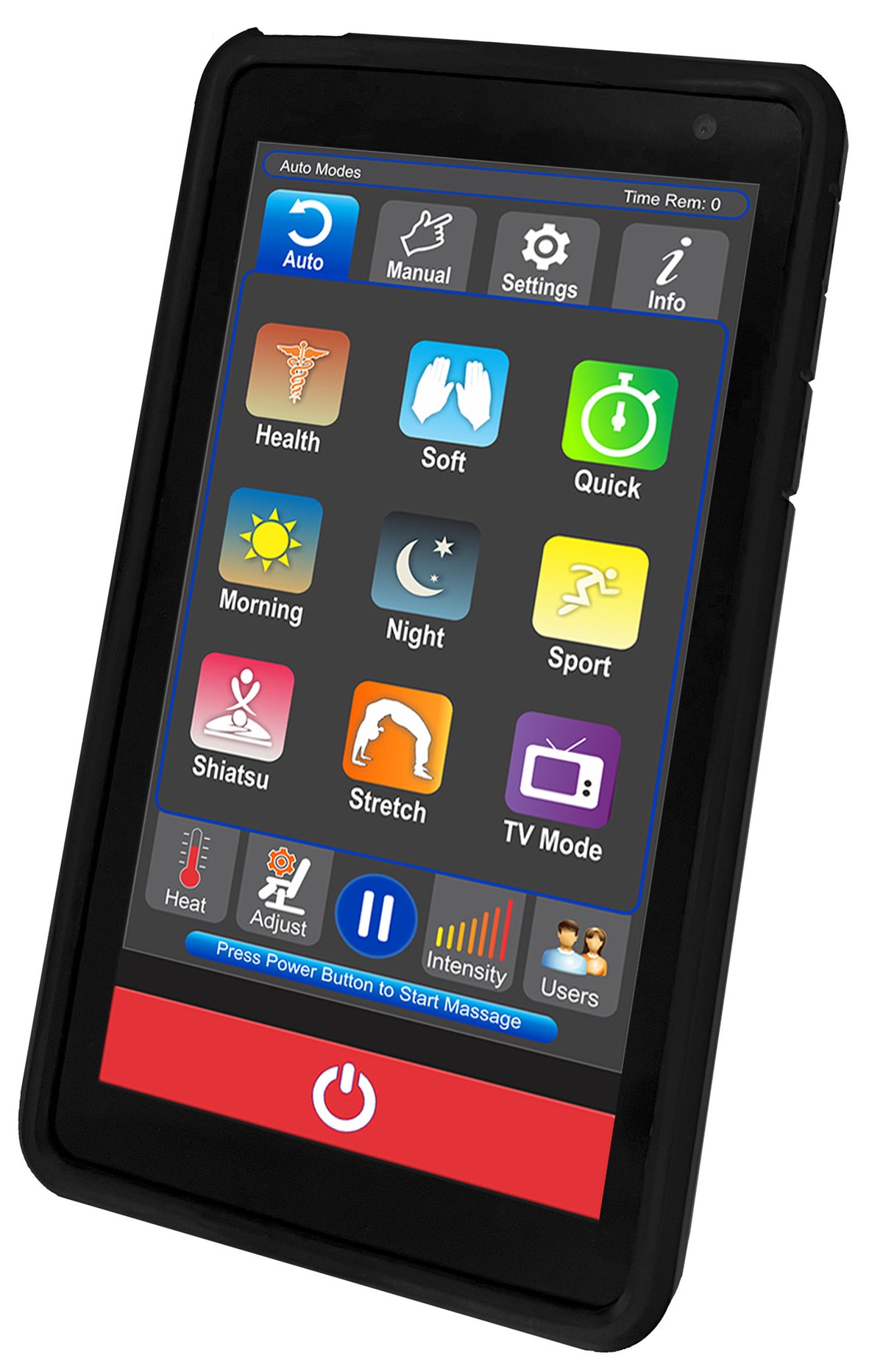 Luraco i9 Max Plus touchscreen remote showing the auto program menu