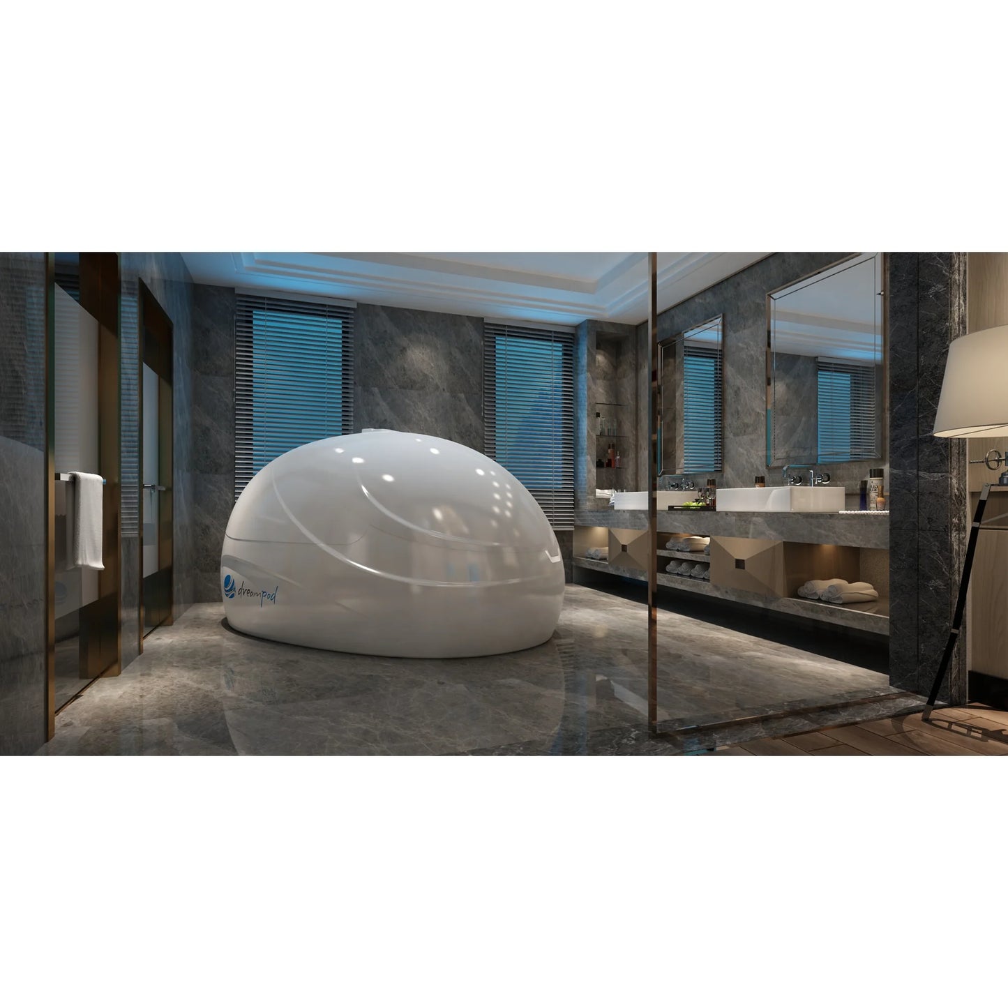 Dreampod Sport Float Pod — White in luxury marble bathroom