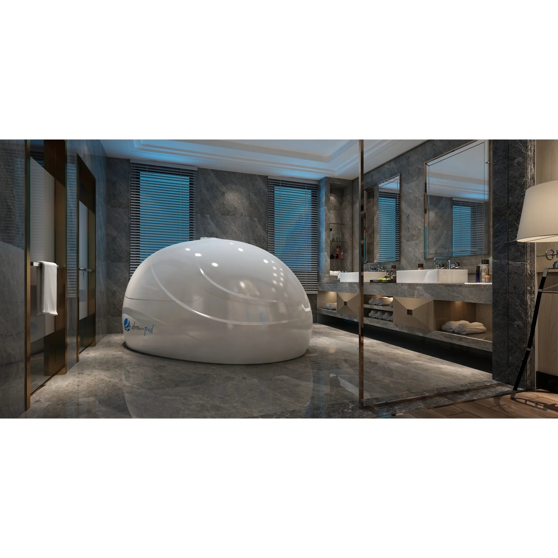 Dreampod Sport Float Pod — White in luxury marble bathroom