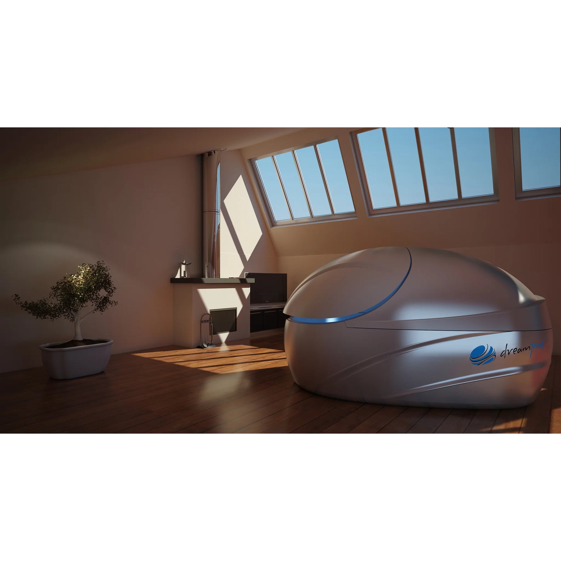 Dreampod Vmax Float Pod — silver in spa setting