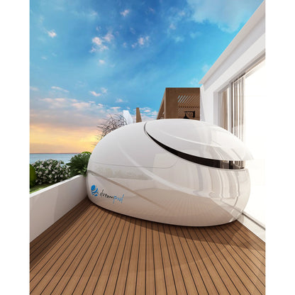 Dreampod V2 Float Pod — commercial float tank on luxury rooftop terrace