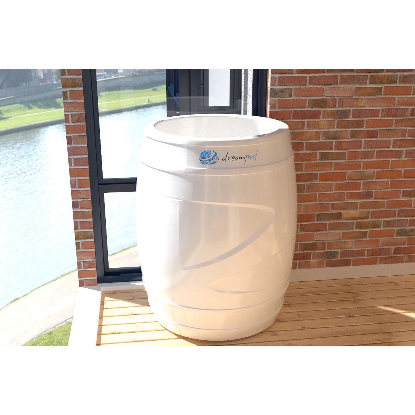 Dreampod Cold Plunge Barrel with Chiller — fiberglass GRP barrel white