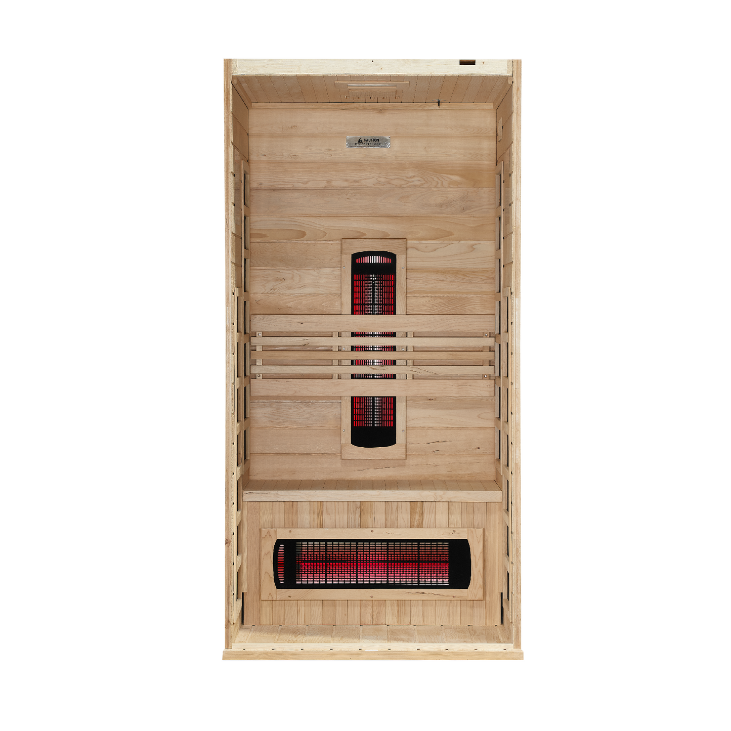 Interior view with front panel removed of the Dynamic Martin 1-2-Person Full Spectrum Near Zero EMF FAR Infrared Sauna (DYN-6006-03 FS) – full spectrum infrared sauna
