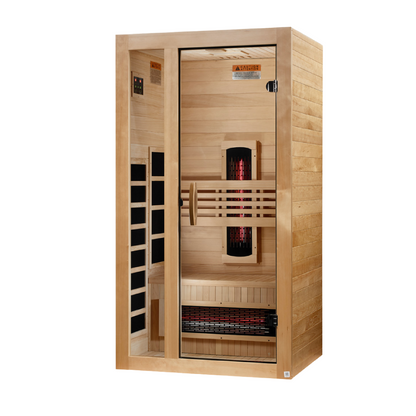 Left side view of the Dynamic Gracia 1-2-Person Full Spectrum Near Zero EMF FAR Infrared Sauna (DYN-6119-03 FS) – full spectrum infrared sauna
