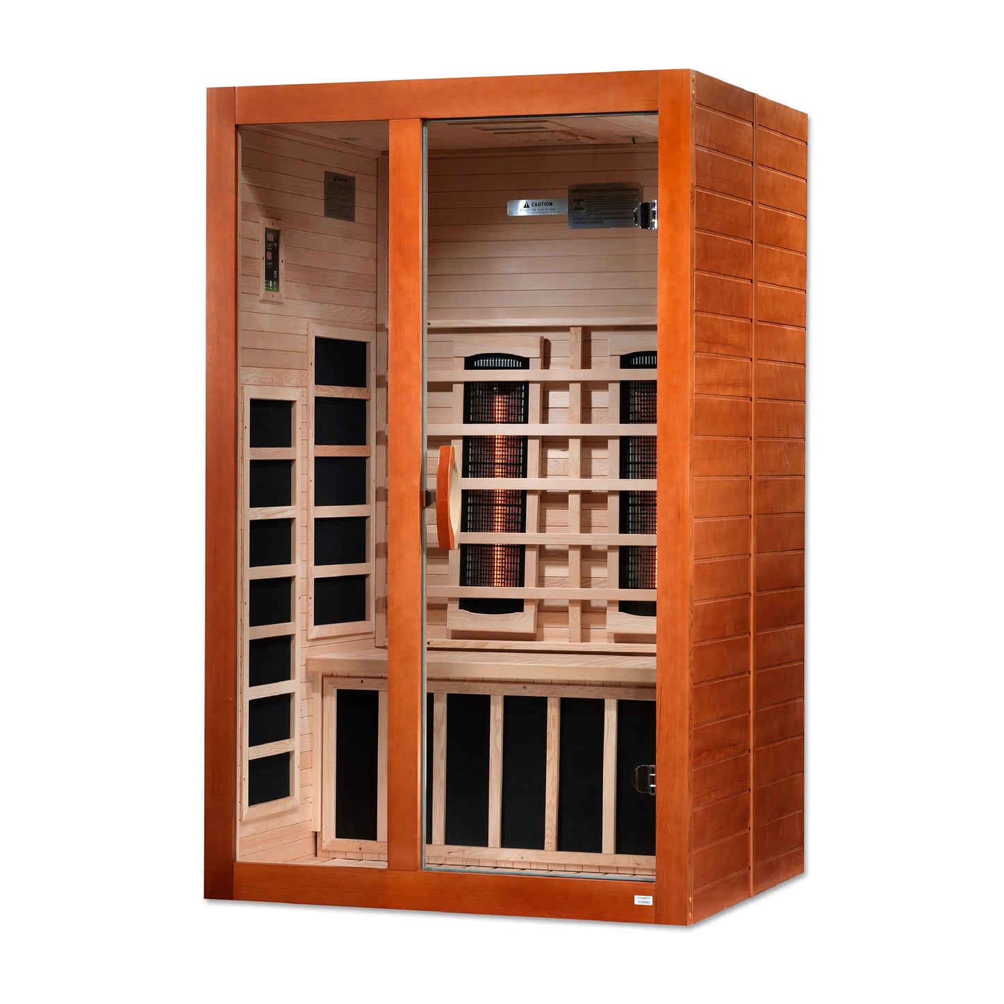 Front view of the Dynamic Santiago 2-Person Full Spectrum Near Zero EMF FAR Infrared Sauna (DYN-6209-03 FS) – full spectrum infrared sauna