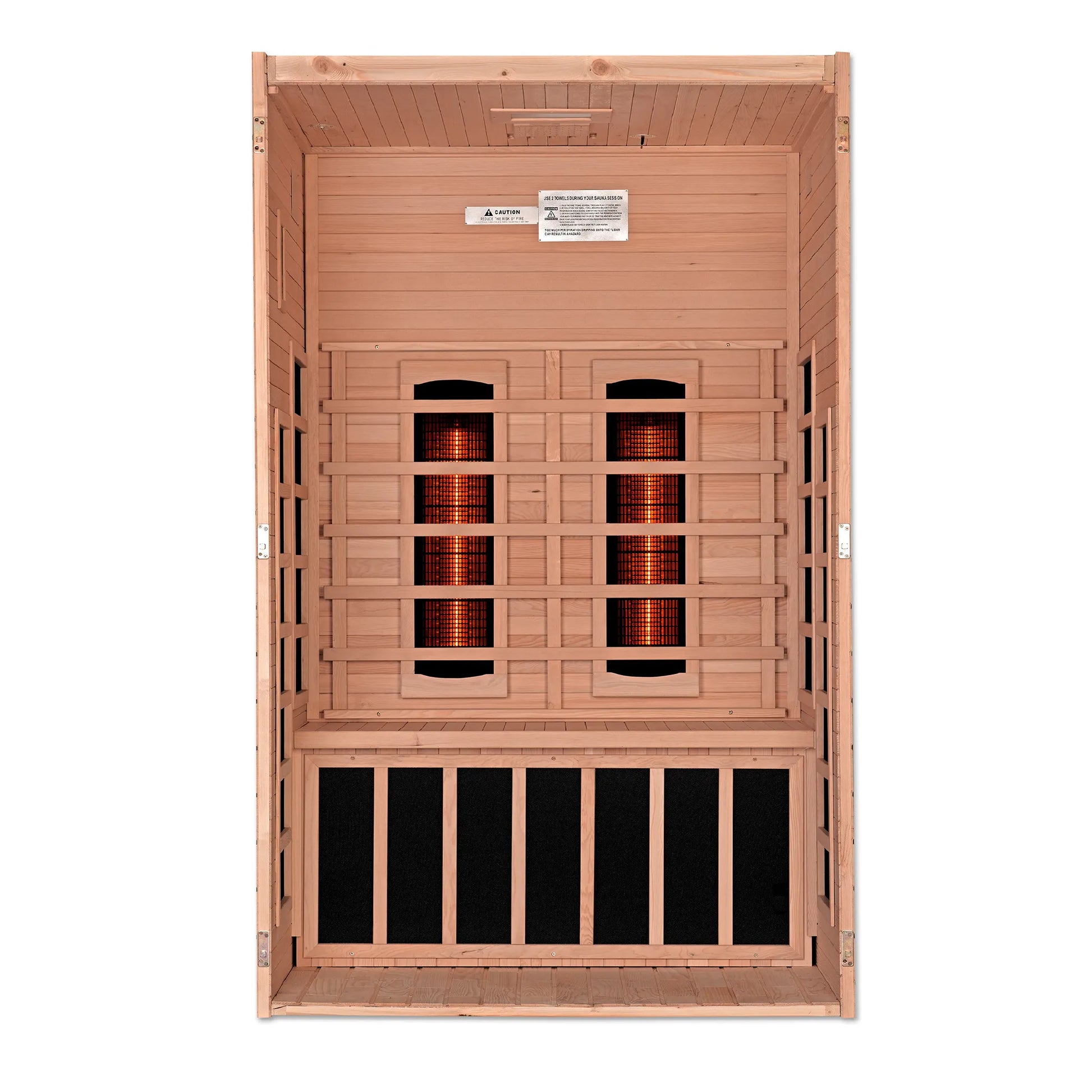 Front view of the Dynamic Santiago 2-Person Full Spectrum Near Zero EMF FAR Infrared Sauna (DYN-6209-03 FS) – full spectrum infrared sauna