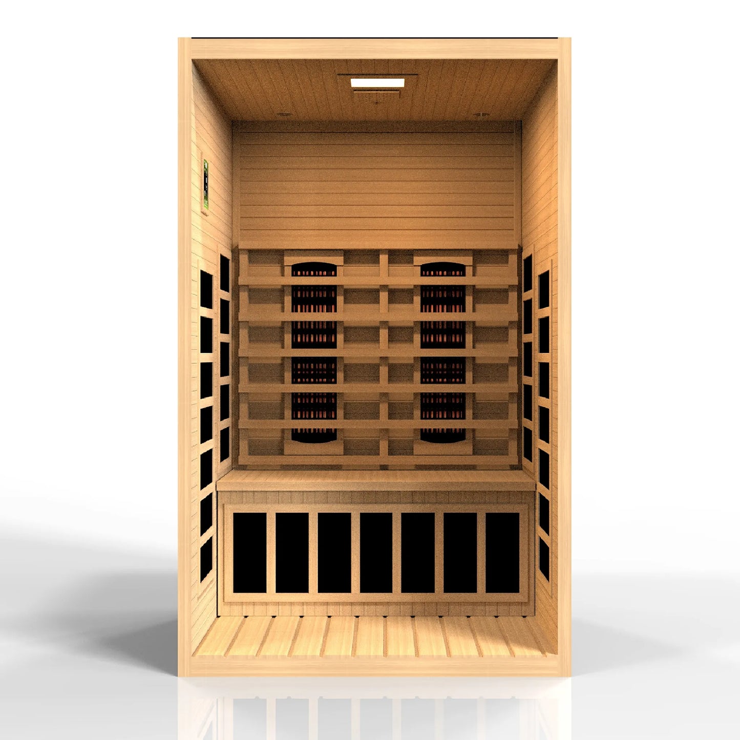 Front view of the Dynamic Santiago 2-Person Full Spectrum Near Zero EMF FAR Infrared Sauna (DYN-6209-03 FS) – full spectrum infrared sauna