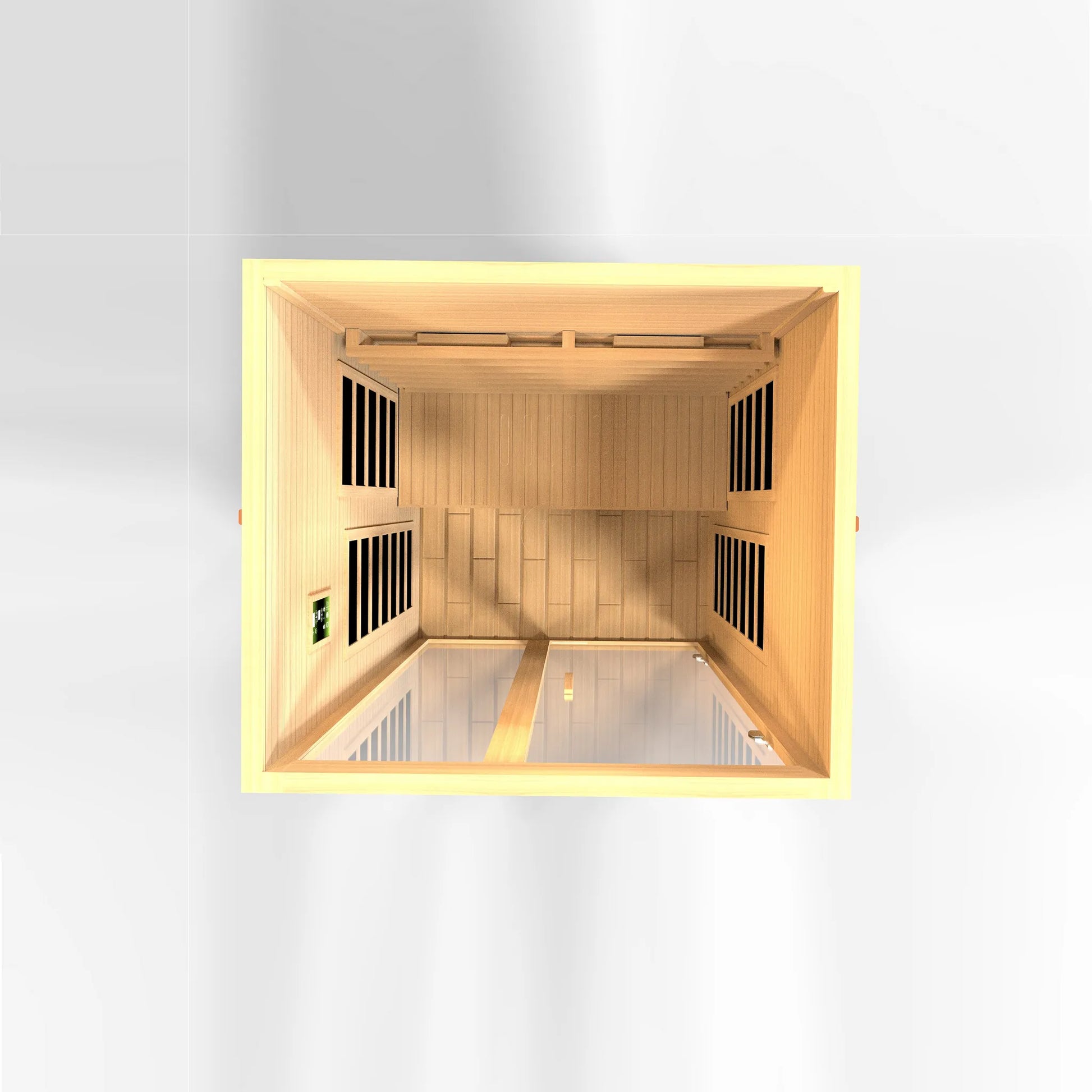 Front view of the Dynamic Santiago 2-Person Full Spectrum Near Zero EMF FAR Infrared Sauna (DYN-6209-03 FS) – full spectrum infrared sauna