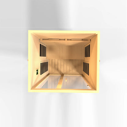 Front view of the Dynamic Santiago 2-Person Full Spectrum Near Zero EMF FAR Infrared Sauna (DYN-6209-03 FS) – full spectrum infrared sauna