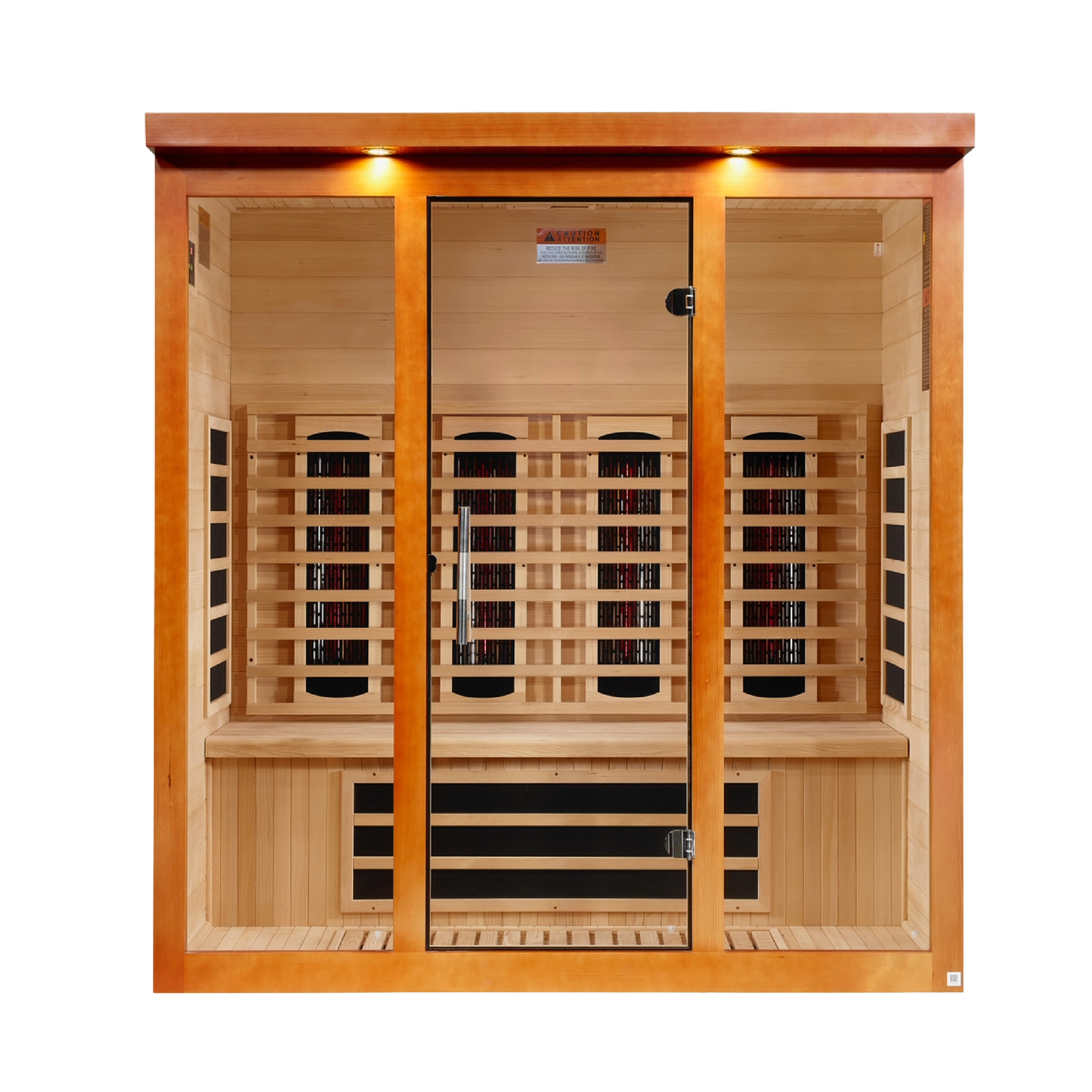 Front view of the Dynamic Vila Grande 4-Person Full Spectrum Near Zero EMF FAR Infrared Sauna (DYN-6415-03 FS) – full spectrum infrared sauna