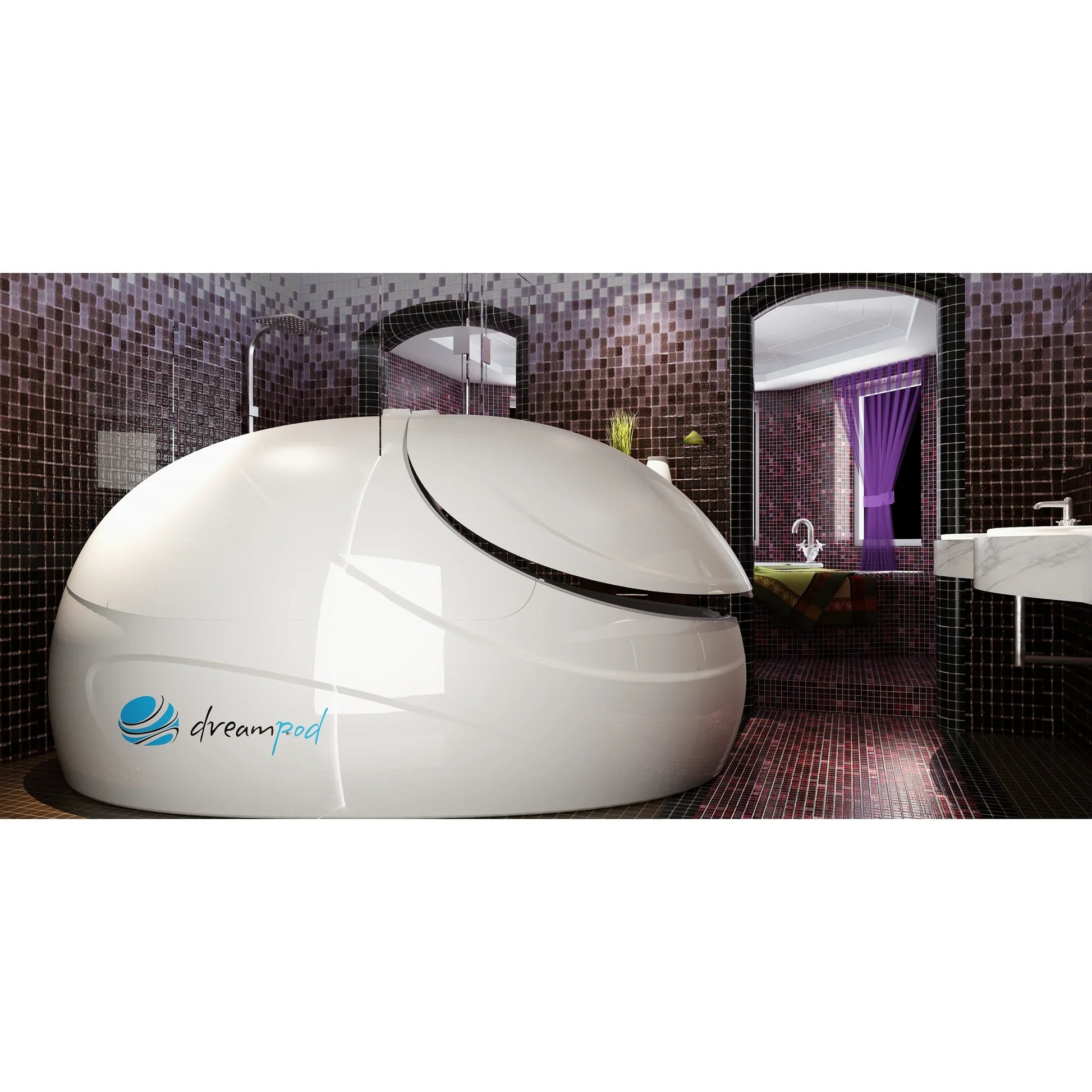 Dreampod Sport Float Pod — White pod in luxury spa setting