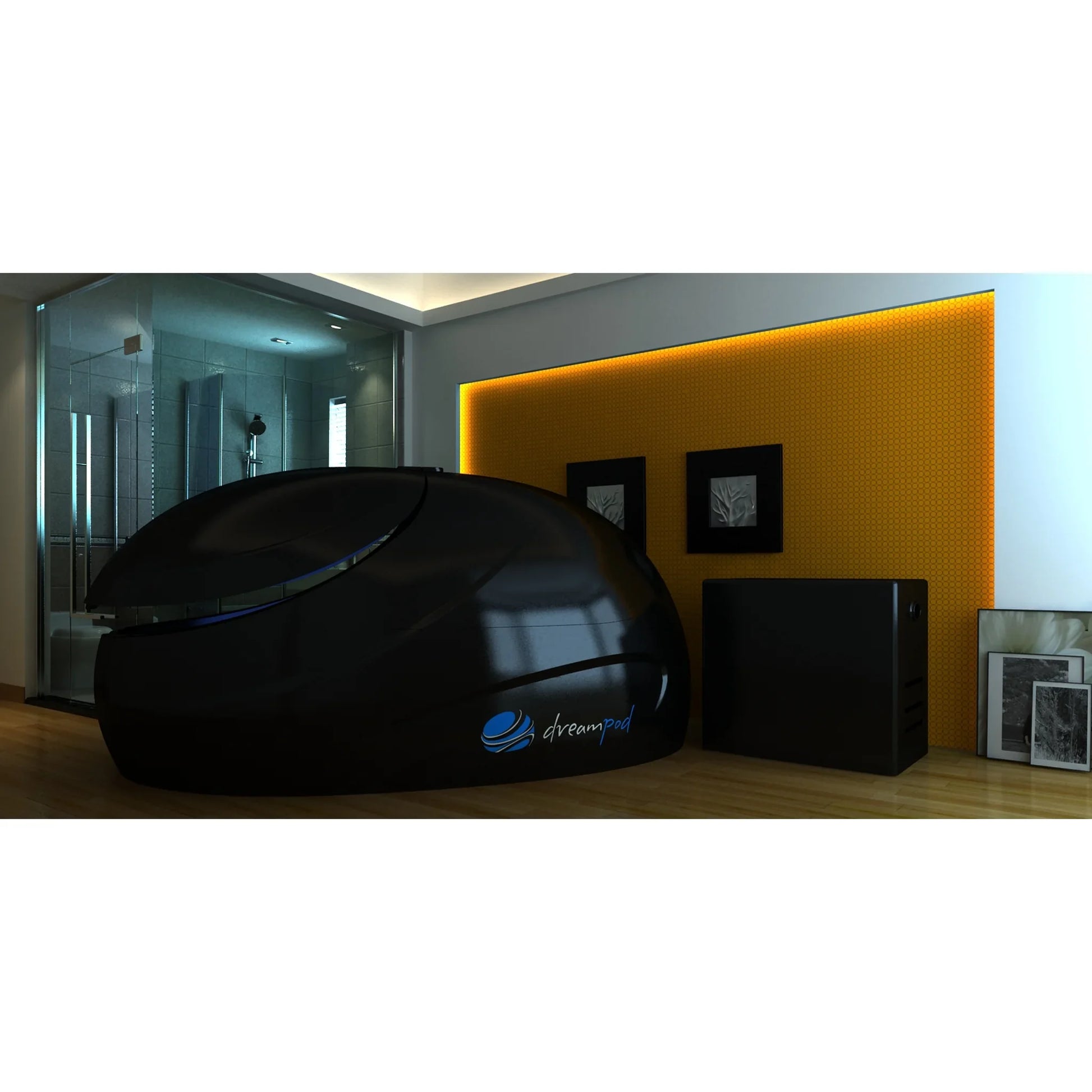 Dreampod V2 Float Pod — Stealth Black version in luxury bathroom