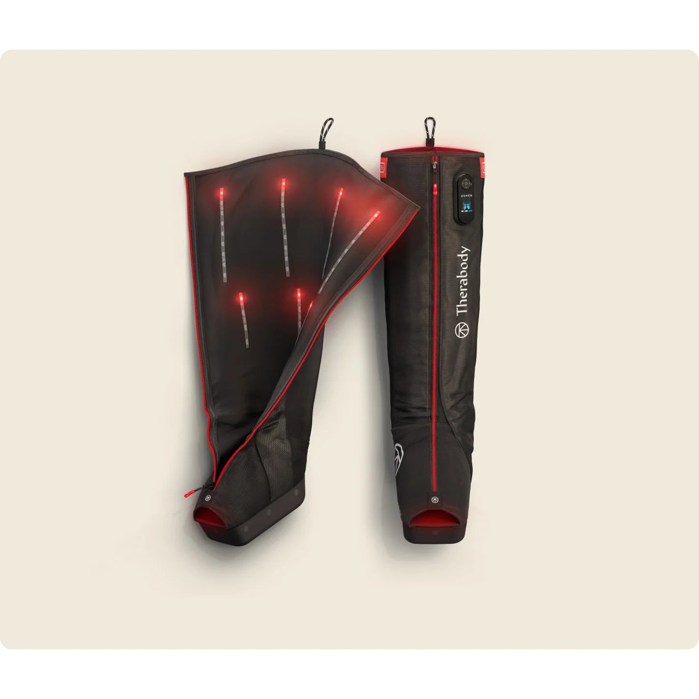 JetBoot Pro Plus — advanced compression + heat + vibration recovery boots by Therabody — front product view on white background