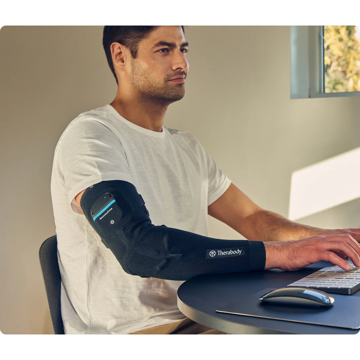 Therabody RecoveryPulse Arm — germanium-infused compression fabric detail
